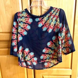 Sheer Top, M, Gorgeous, Navy With Pink, Yellow, Green